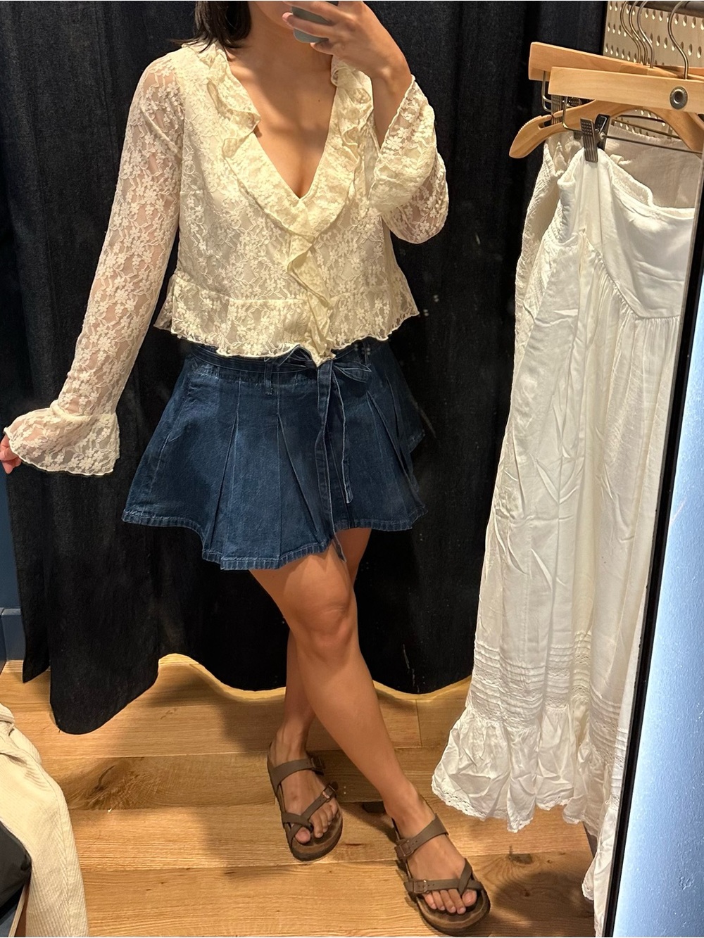 American Eagle Outfitters Dark Blue Denim Pleated Mini Skirt